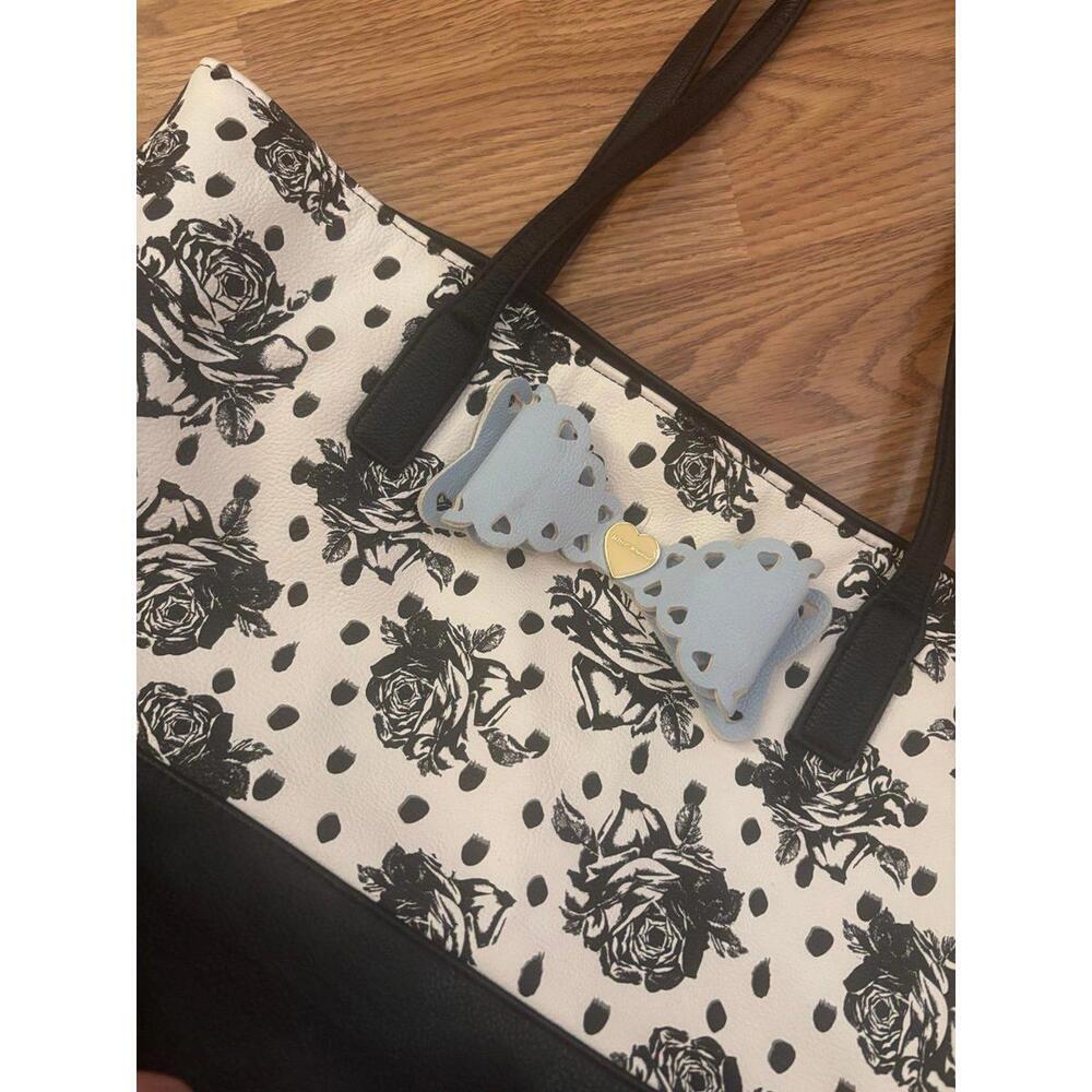 Betsey Johnson Black and White Tote with Floral Print and Bow - Picture 2 of 9